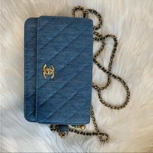 Chanel Denim Blue Crossbody Bag with Gold Accents